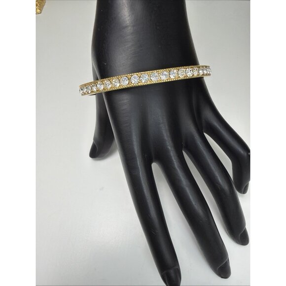 PJM Gold Tone Crystal Bangle Bracelet 8.5” Elegant Sparkly Vintage Bangle - Picture 2 of 10